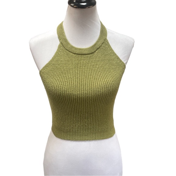 Zaful Knit Ribbed Open Back Cropped Top Olive Green Size Small - Picture 6 of 6